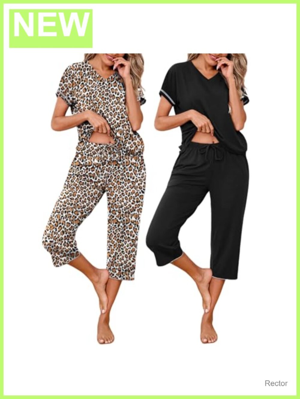 2 Pack Womens Pajama Sets Short Sleeve Sleepwear Capri Pants Soft Lounge